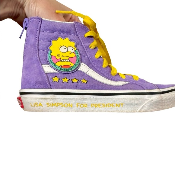 Vans The Simpsons Lisa for President Lisa 4 Prez Sk8 Hi Top Sneakers Kids Size 2 - Picture 7 of 13